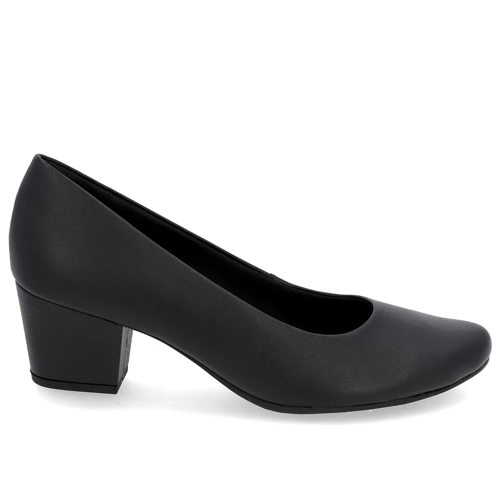 Imagem de Scarpin Usaflex Salto Bloco Couro Preto Bico Redondo