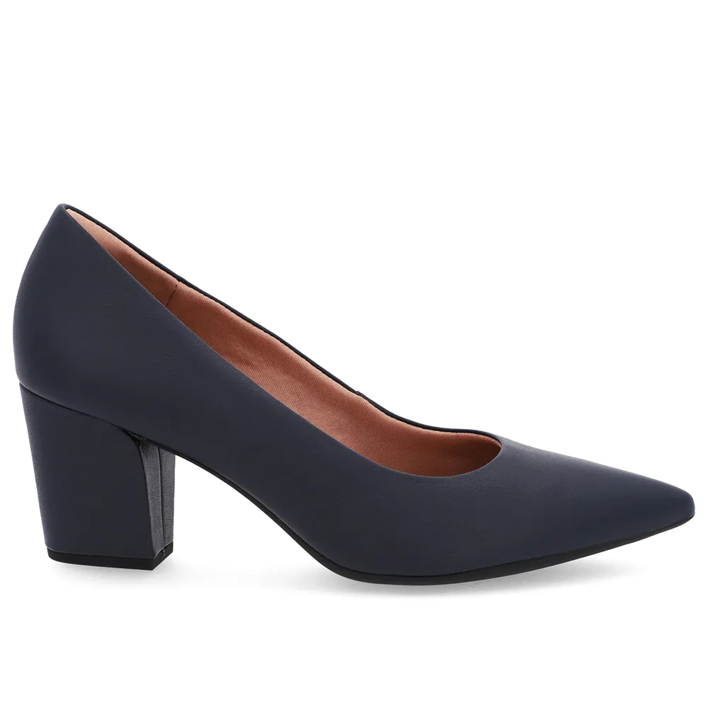 Imagem de Scarpin Salto Bloco Couro Azul Bico Fino